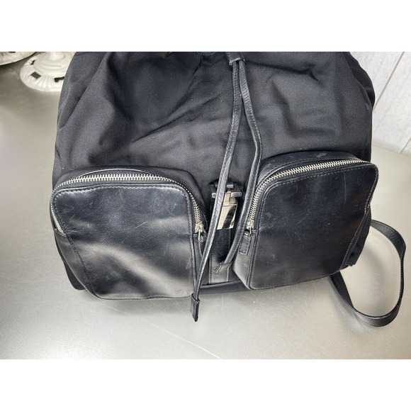 Authentic GUCCI Backpack Bag Black Leather Nylon Printed Logo Silver Metal - Picture 5 of 11